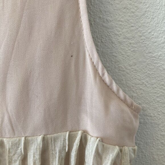 Forla Paris Women's Mini Dress Tan Floral Embellished Textured Shift Sz Sm Boho - Picture 15 of 16